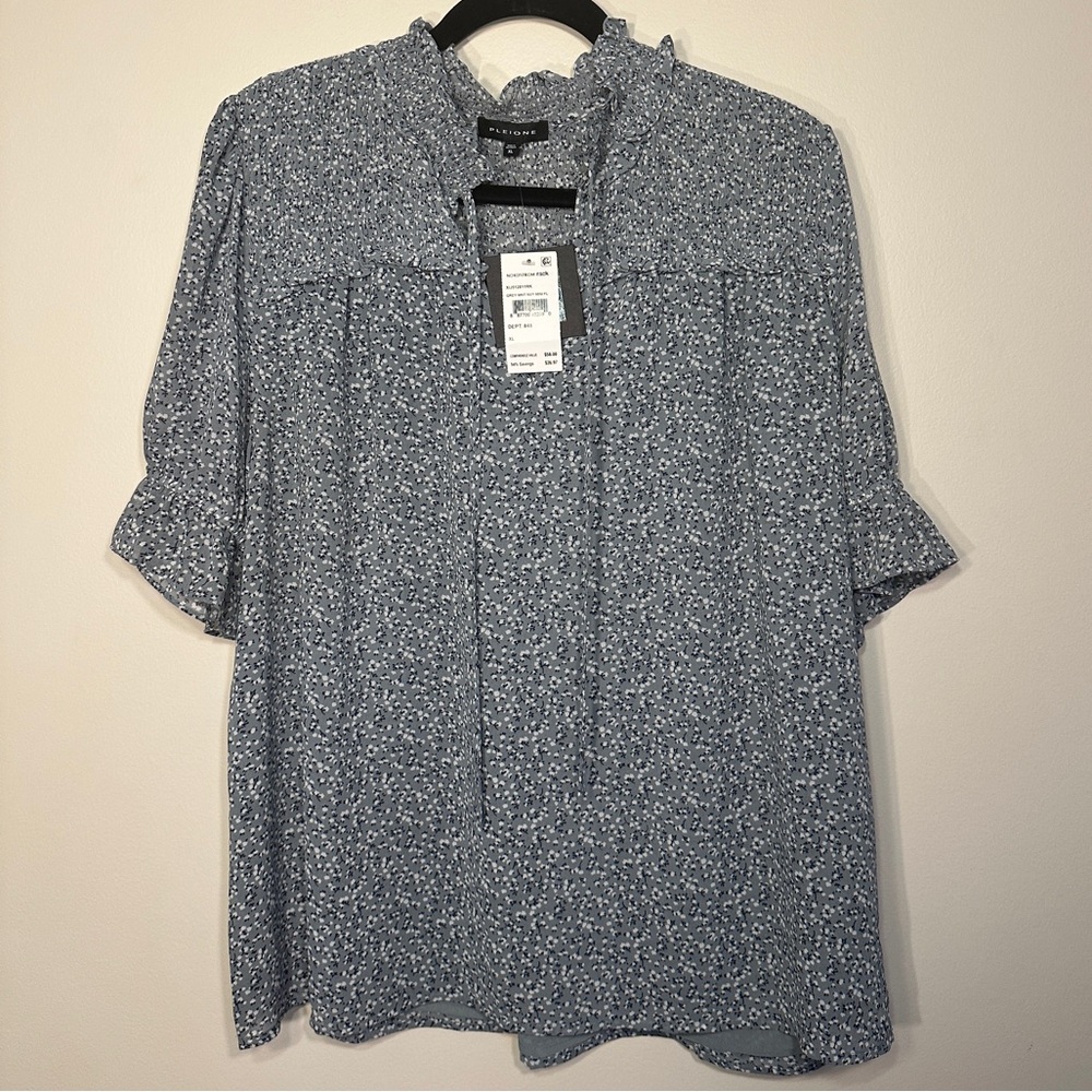 Pleione Blue Floral Blouse